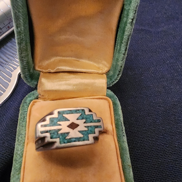 Navajo Jewelry - Turquoise and Sterling  Silver Geometric Ring